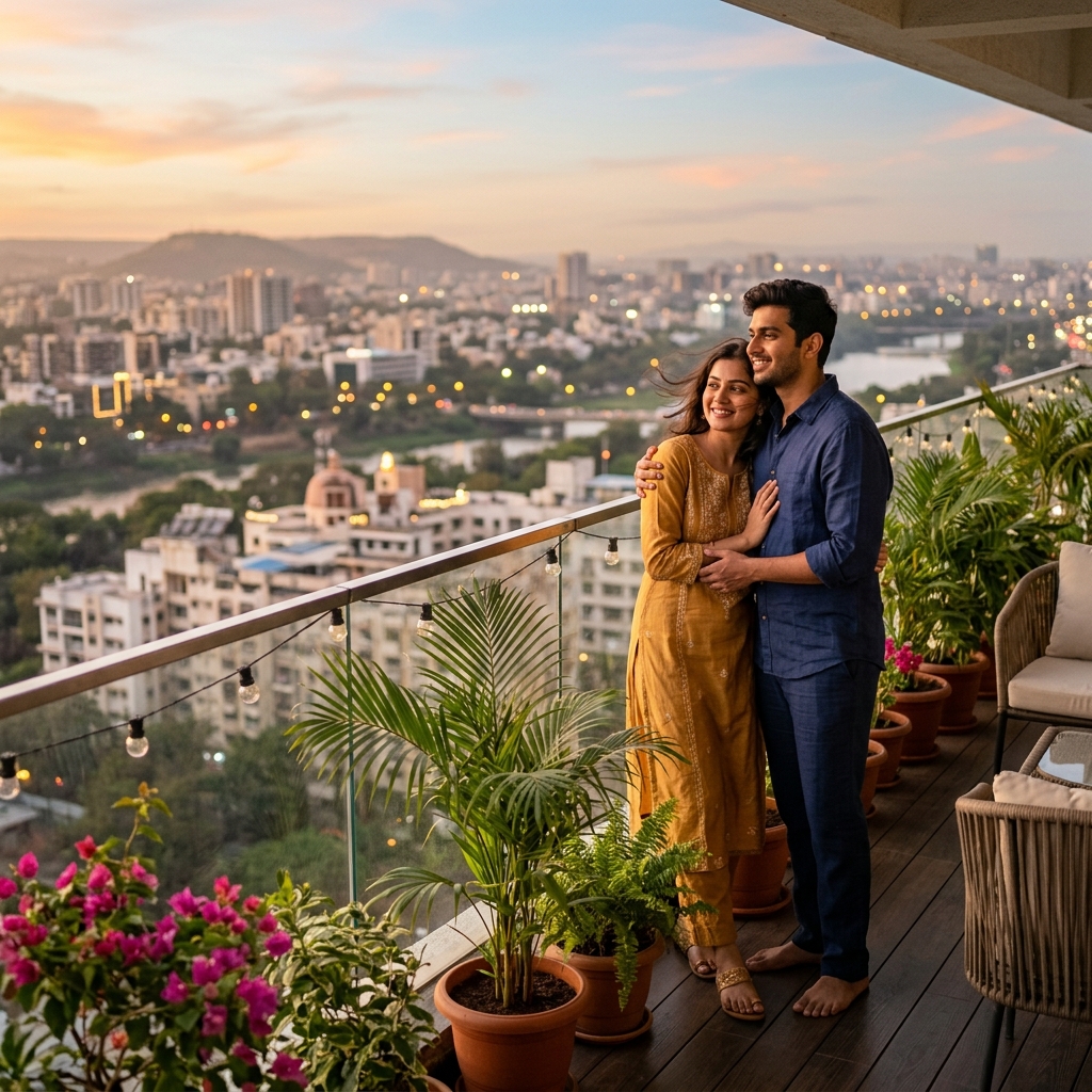 Couple enjoying the view from their balcony