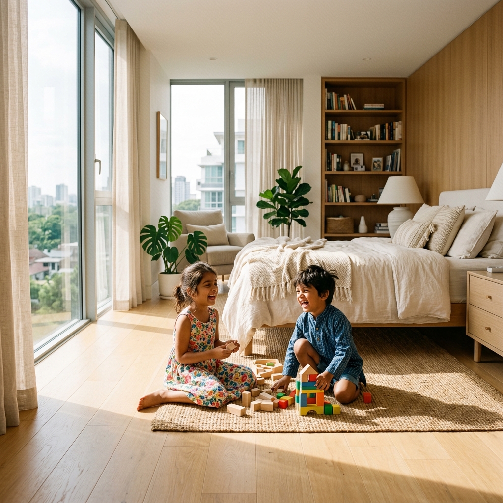 Children playing in a sunlit room